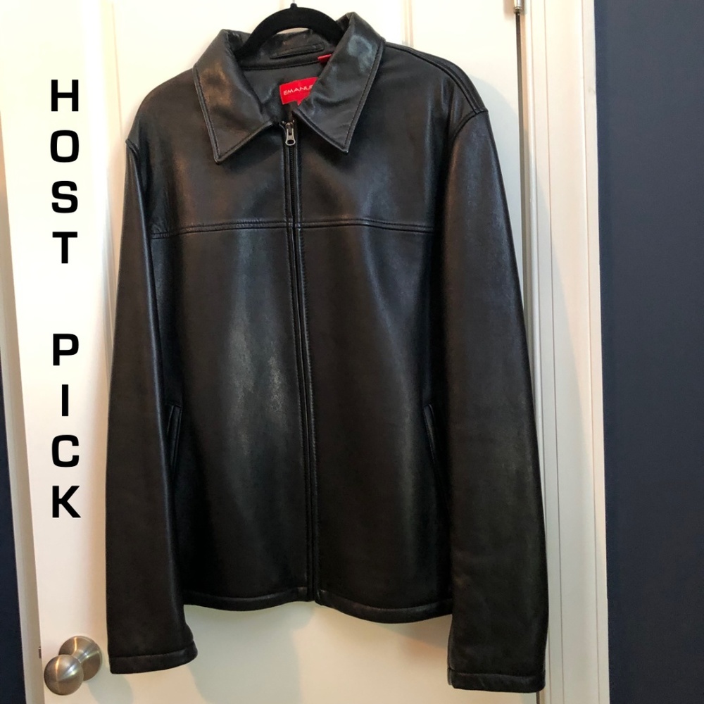 **HP** EUC! Emanuel Black Leather Jacket XL